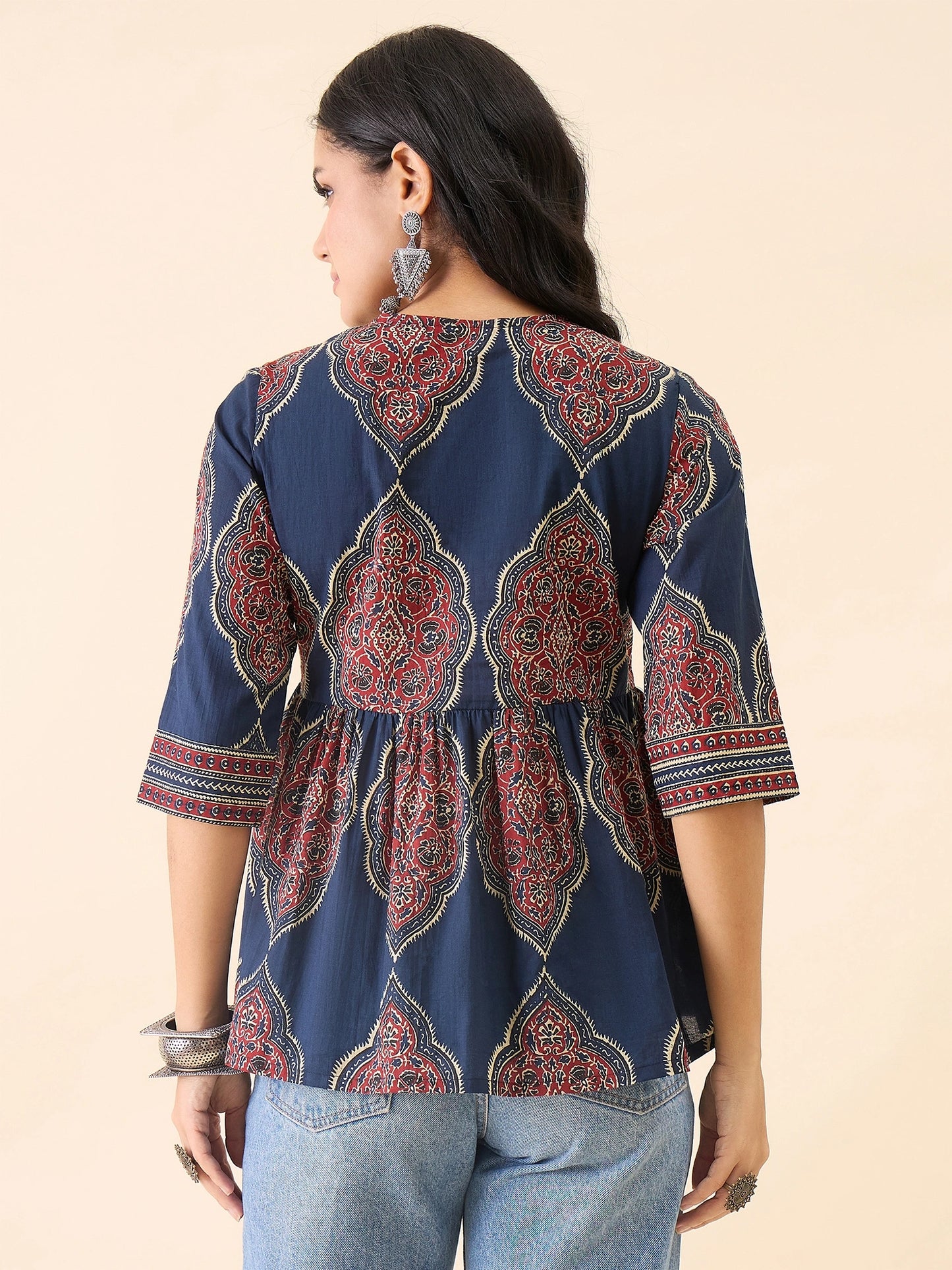 Women Navy Blue Printed Empire Top