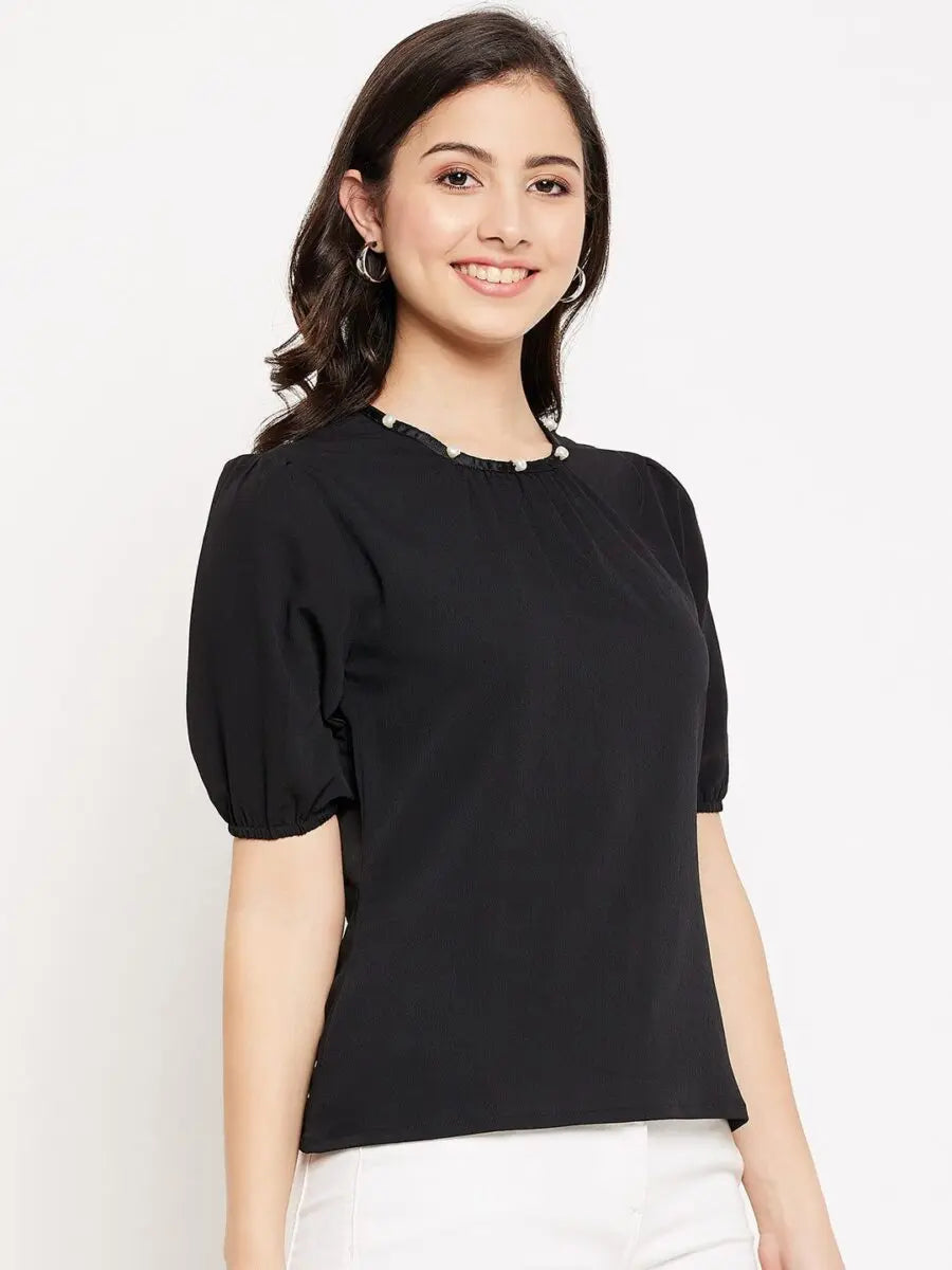 winered-pearl-gathered-neck-puff-sleeve-top