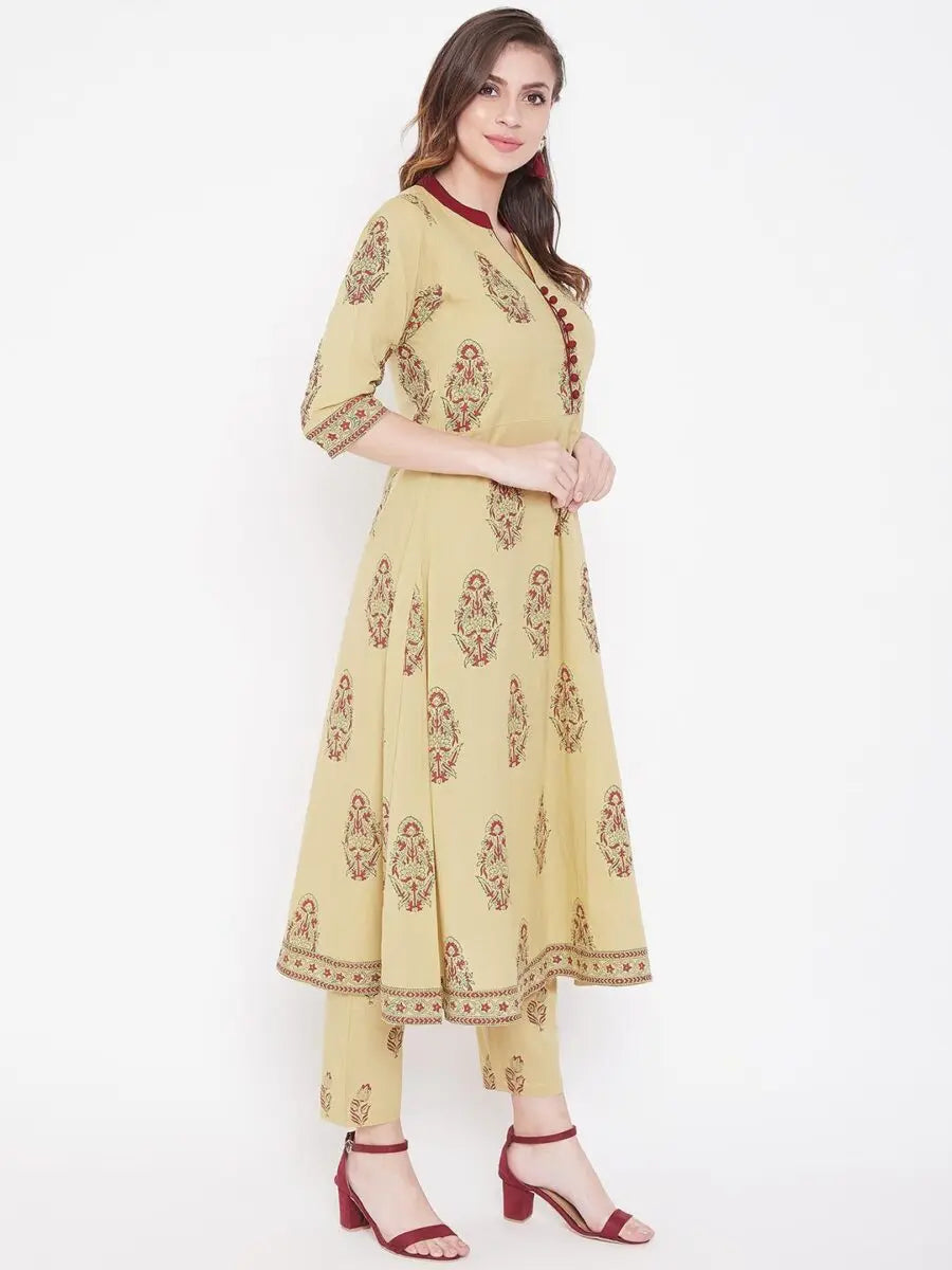 winered-beige-a-line-cotton-printed-kurta-and-pant-set