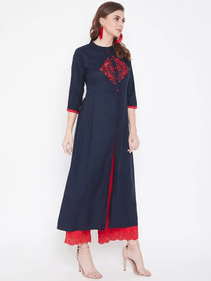 winered-dark-blue-a-line-rayon-embroidered-kurta