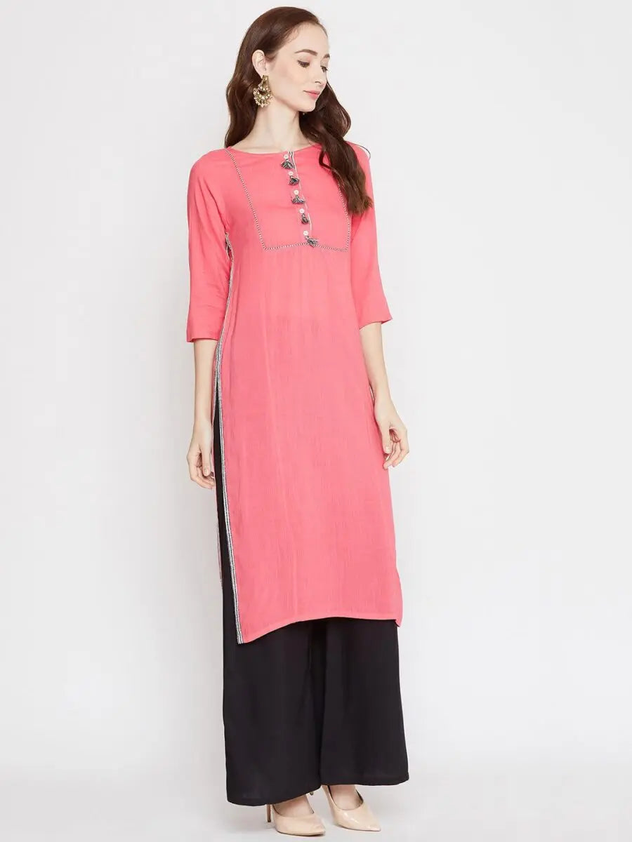 winered-peach-straight-rayon-solid-kurta