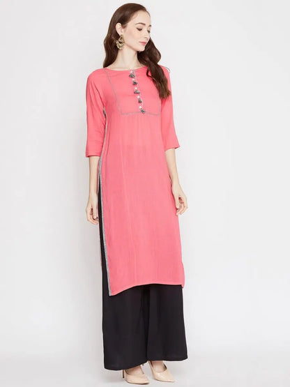 winered-peach-straight-rayon-solid-kurta