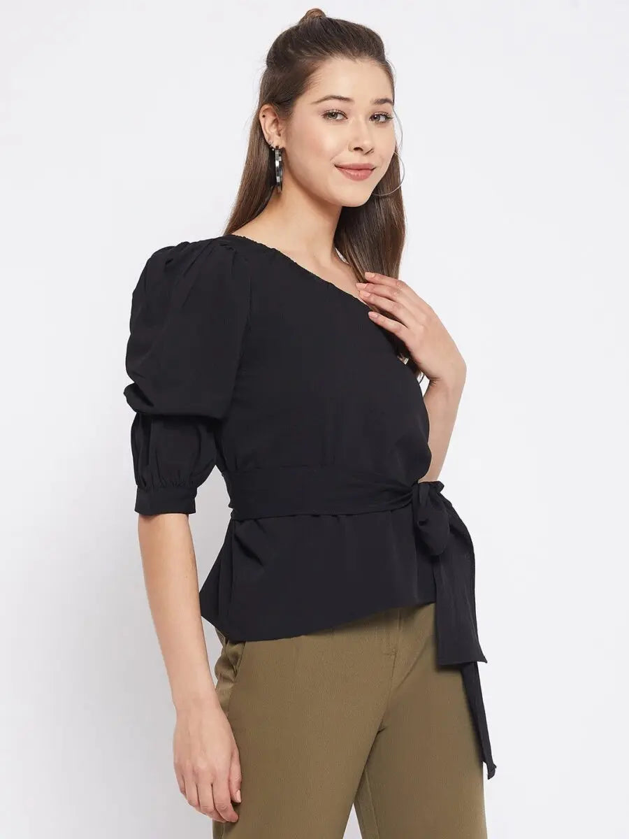 winered-black-solid-polyester-asymmetric-top