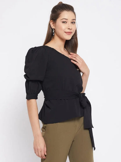 winered-black-solid-polyester-asymmetric-top