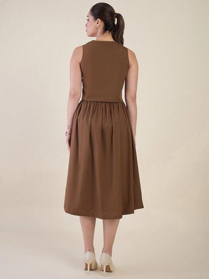 Women Brown Vest & Skirt Co-ord Set