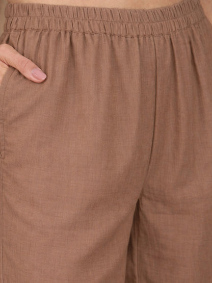 Women Solid Beige Leaf Embroidery Co-Ord Set