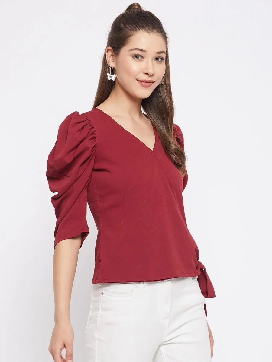 winered-maroon-solid-polyester-wrap-top
