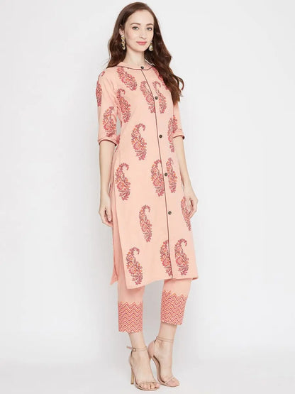 winered-peach-straight-cotton-printed-kurta-and-pant-set