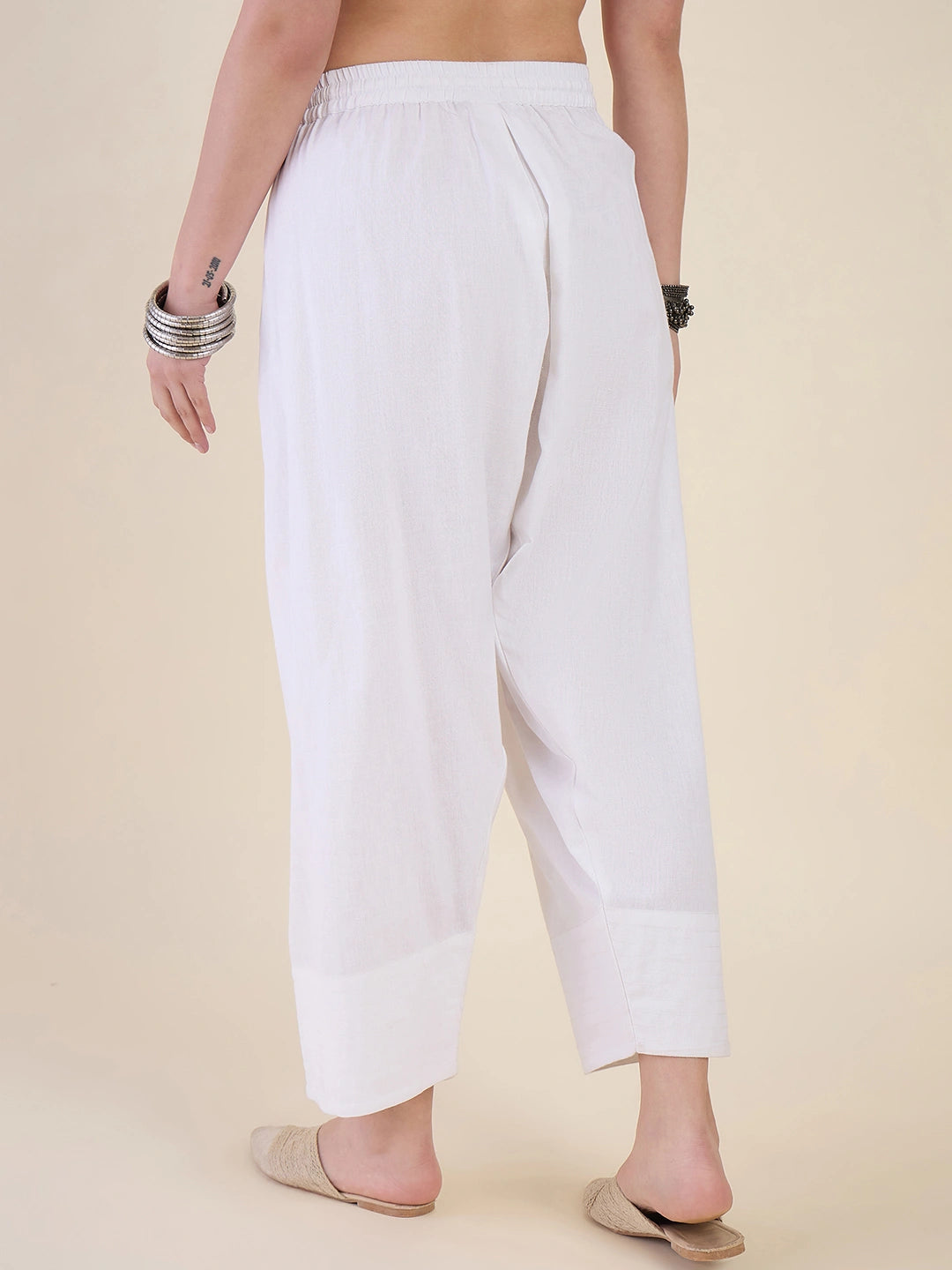 Women White Solid Cotton Farshi Salwar