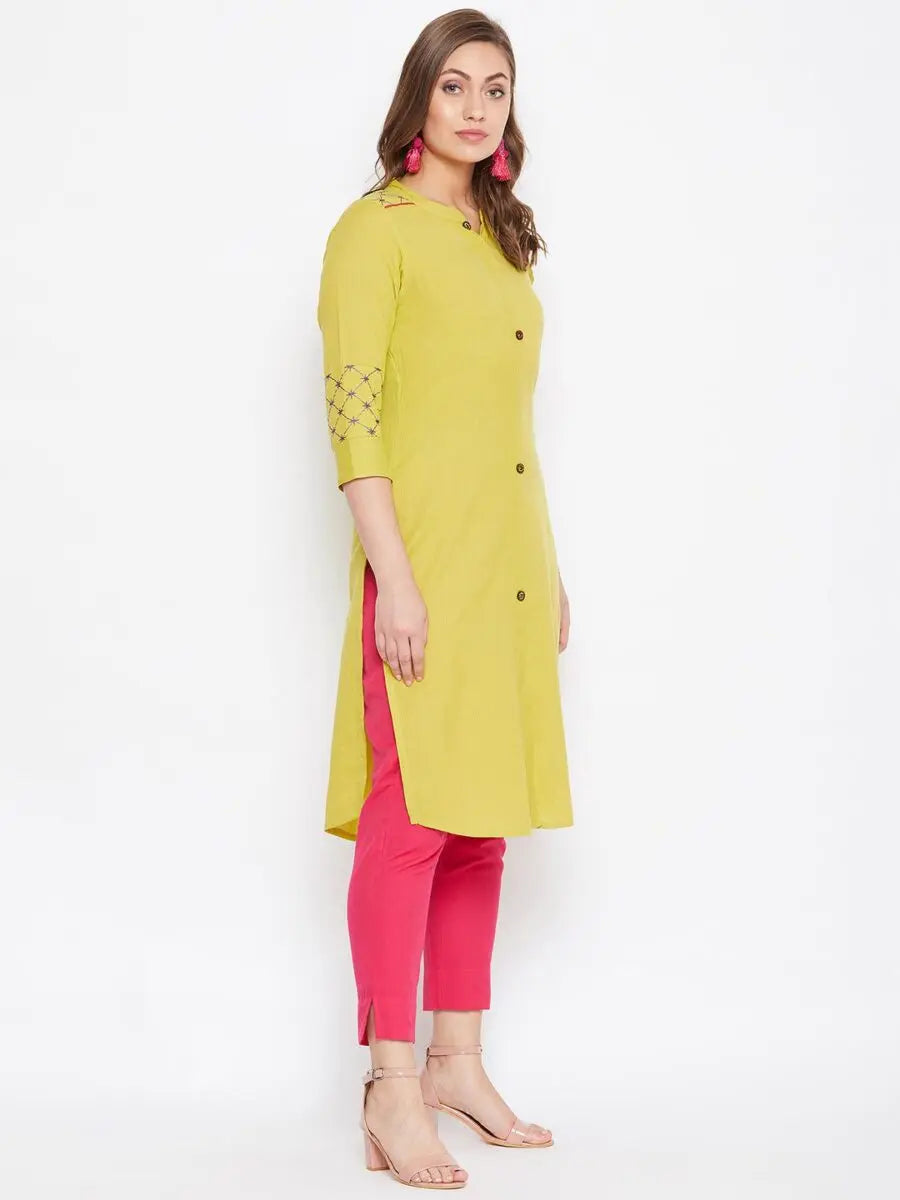 winered-yellow-straight-cotton-embroidered-kurta
