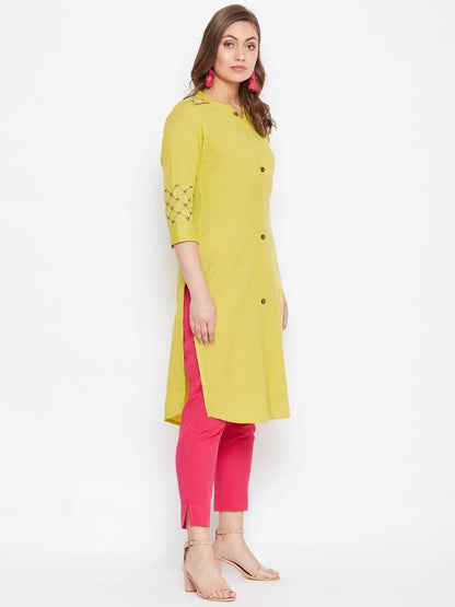 winered-yellow-straight-cotton-embroidered-kurta