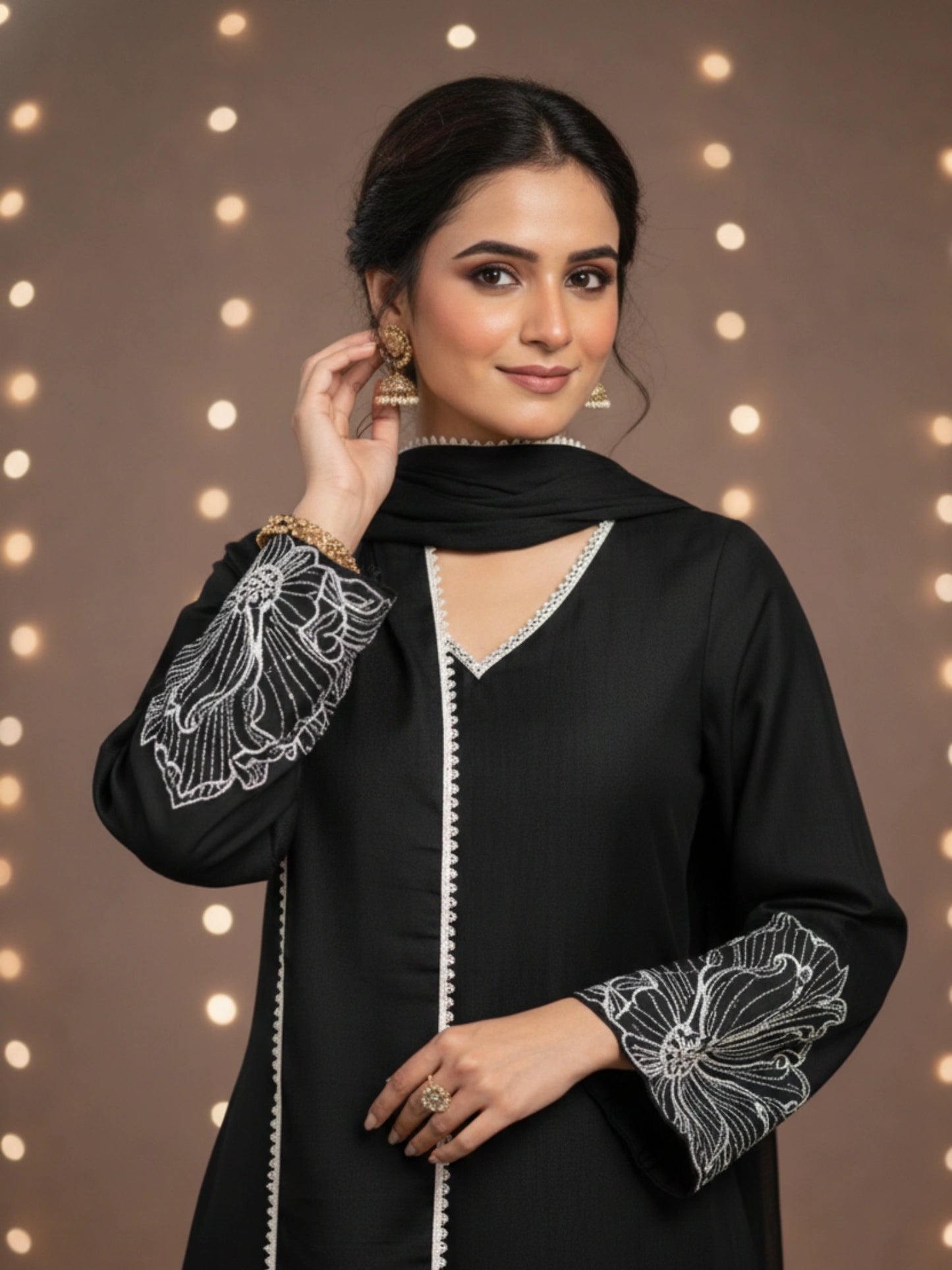 Women's Black Embroidered Kurti & Farshi Salwar set