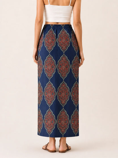 Women Ethnic Print Wrap Skirt
