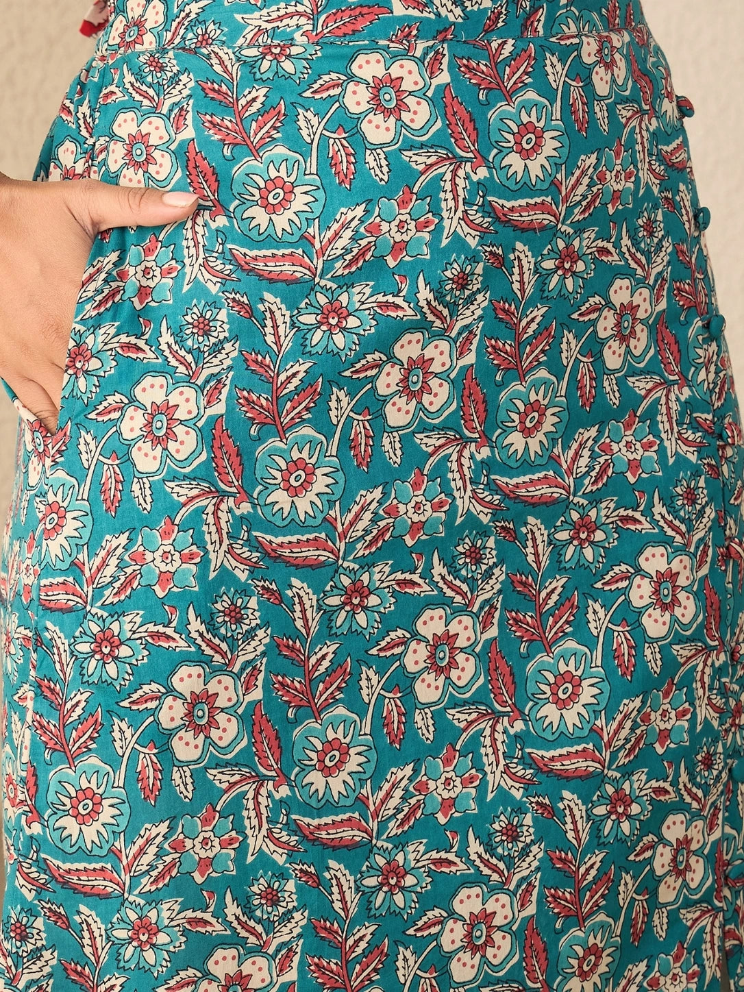 Women's Teal Floral Printed Maxi Skirt