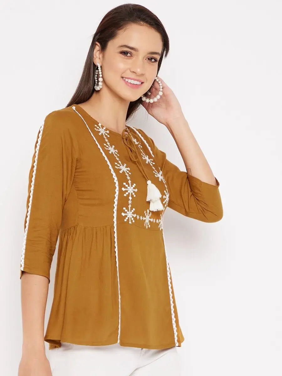 winered-golden-a-line-rayon-embroidered-top