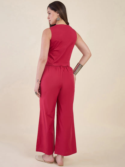 Women Pink Sleeveless Vest Top with Pants Co-ord Set