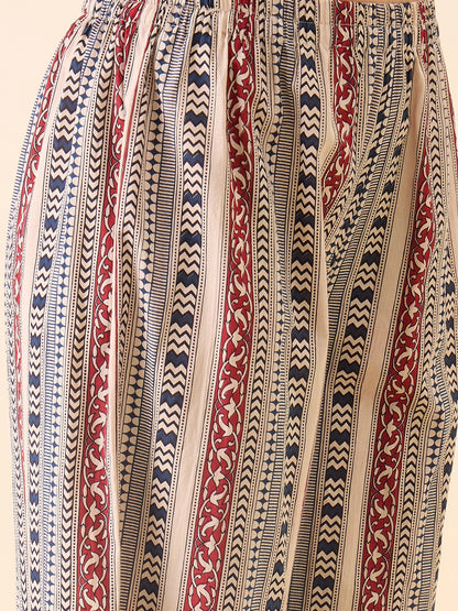 Women's Maroon Printed Sleeveless A-Line Kurta with Palazzo Set