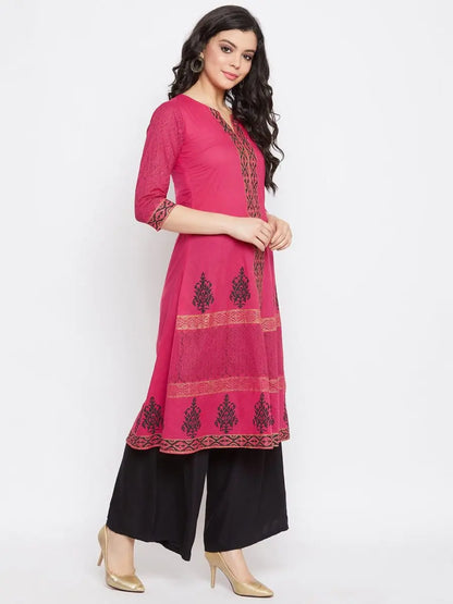winered-pink-a-line-cotton-paisley-kurta