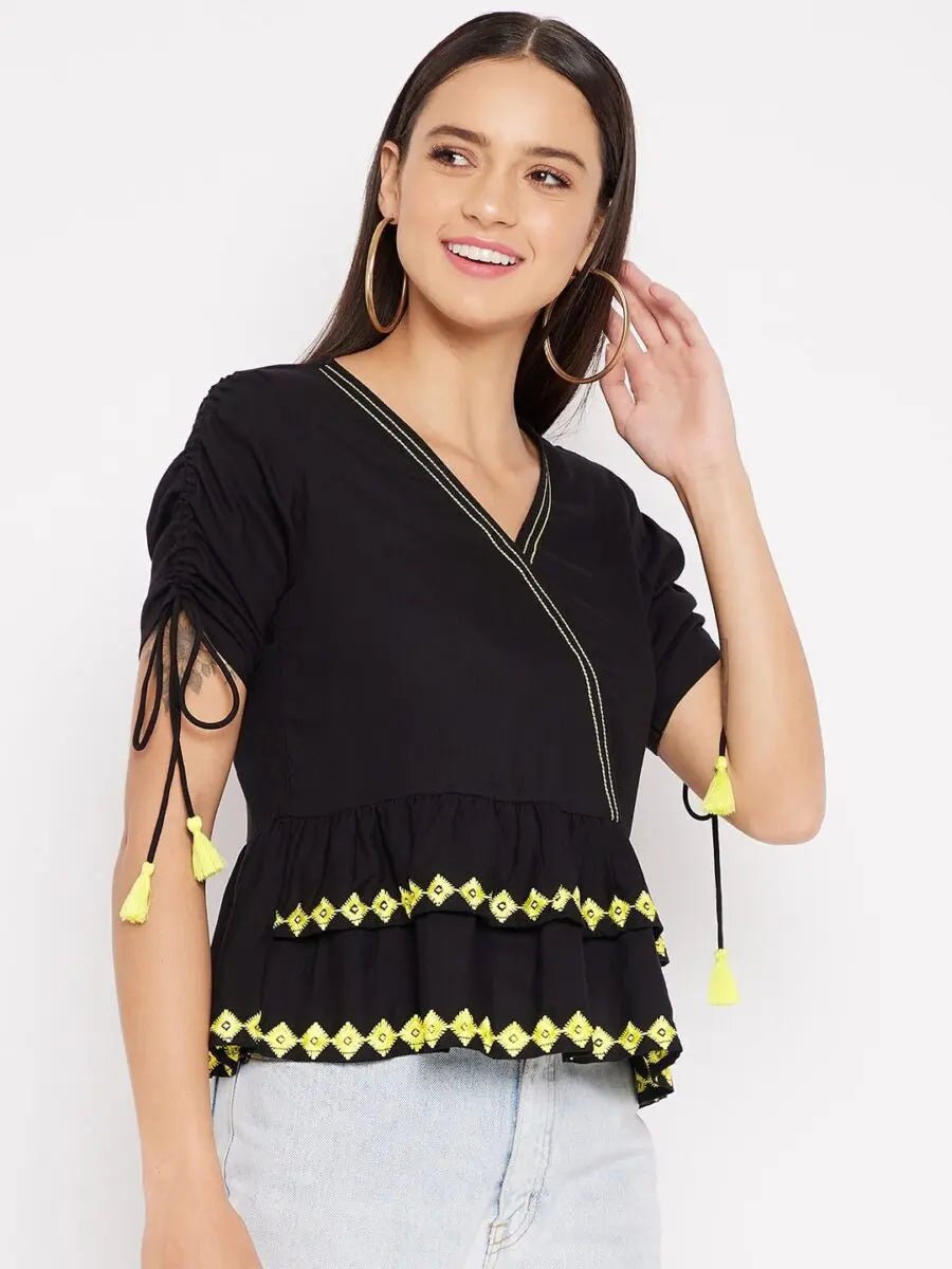 winered-black-a-line-rayon-embroidered-top