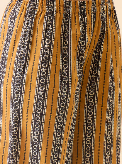 Women's Yellow Floral Printed Sleeveless A-Line Kurta with Palazzo Set | Round Neck Ethnic Wear | Casual & Festive Wear