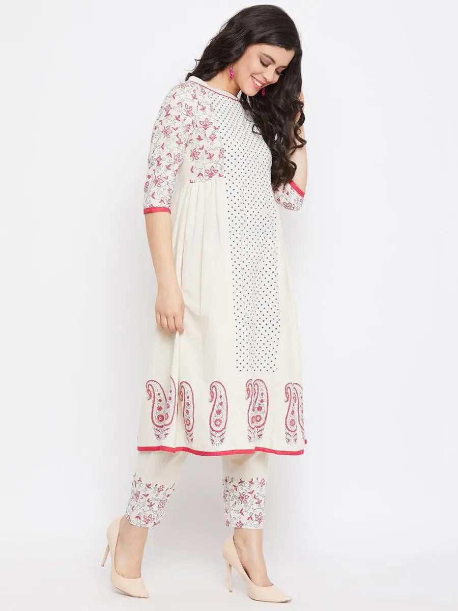 winered-off-white-a-line-cotton-printed-kurta-and-pant-set