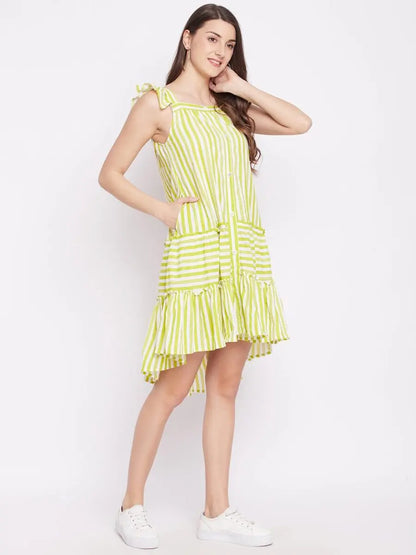 winered-green-a-line-pure-cotton-striped-dress