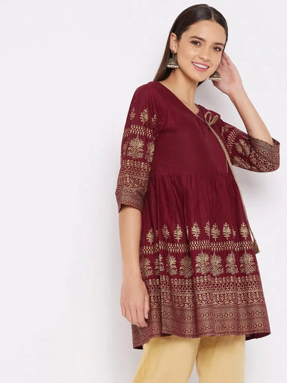 winered-maroon-flared-cotton-printed-top