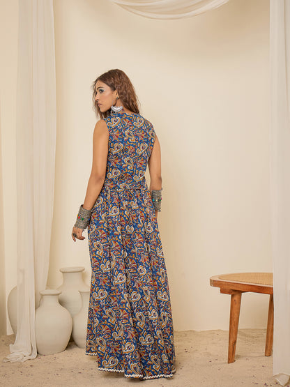 women-blue-cotton-lace-detailing-waistcoat-with-skirt-co-ord-set
