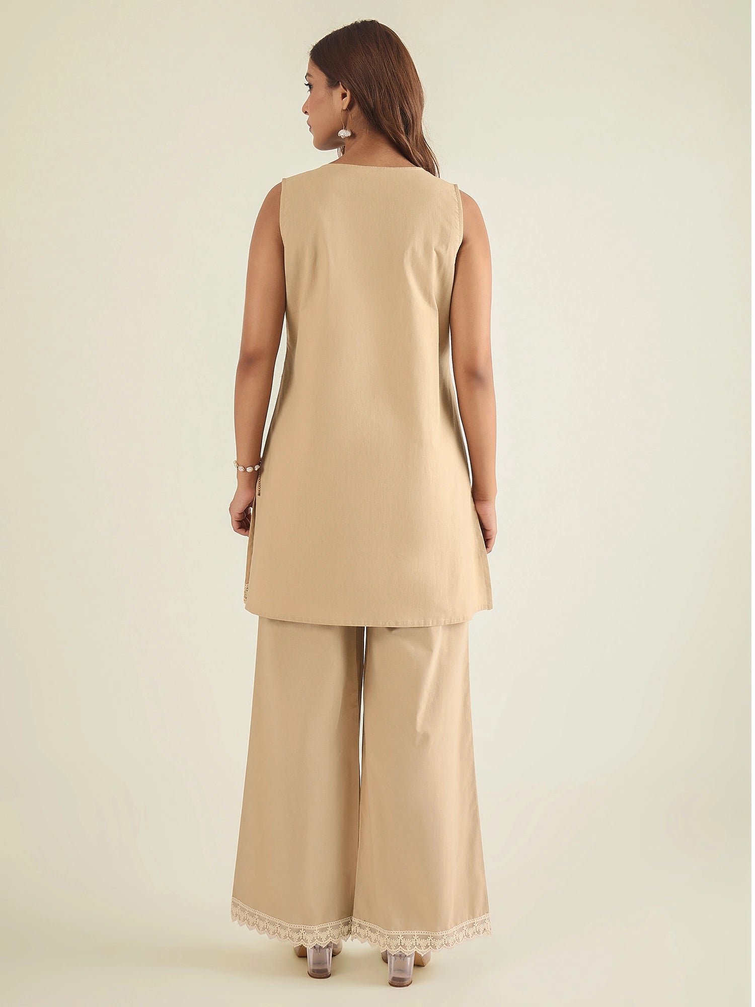 women-beige-cotton-poplin-lace-detailed-tunic-with-pant-co-ord-set