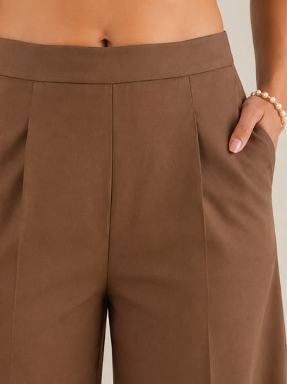 Women's Brown Solid Wide Leg Trousers