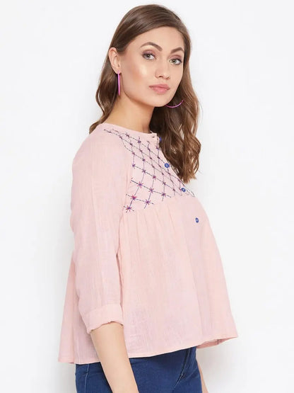 winered-pink-embroidered-cotton-shirt-style-top