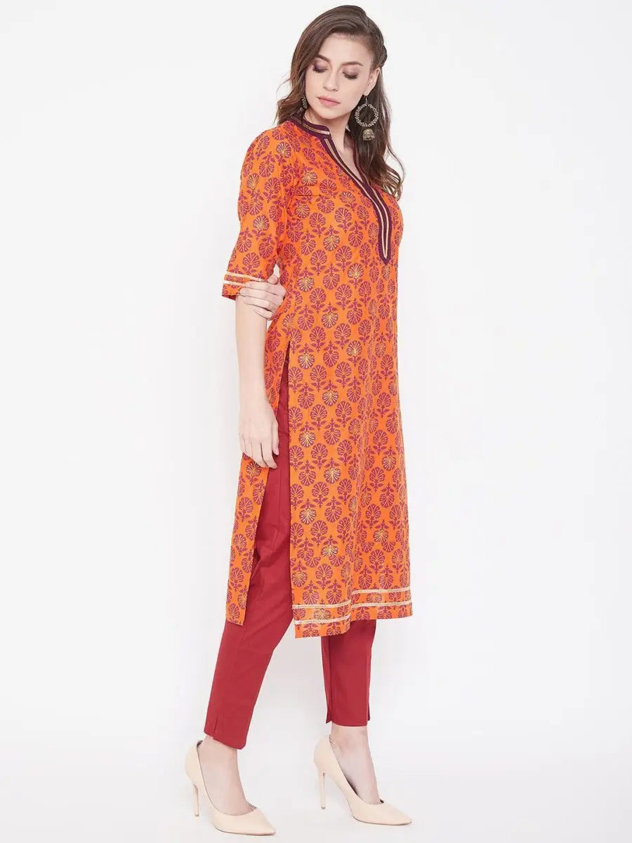 winered-orange-straight-cotton-printed-kurta
