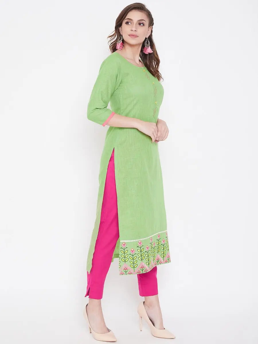 winered-green-embroidered-straight-pure-cotton-kurta