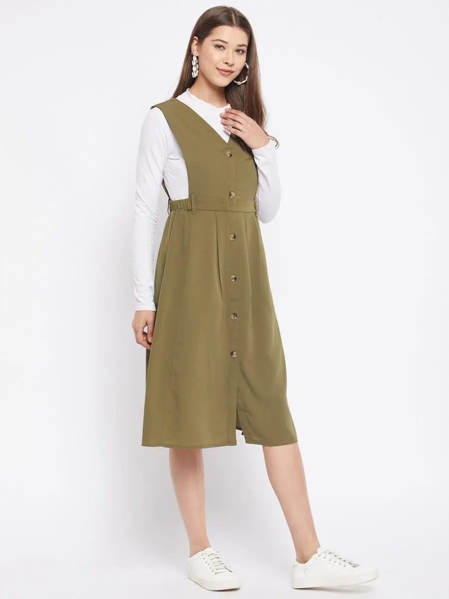 winered-green-pinafore-crepe-solid-dress