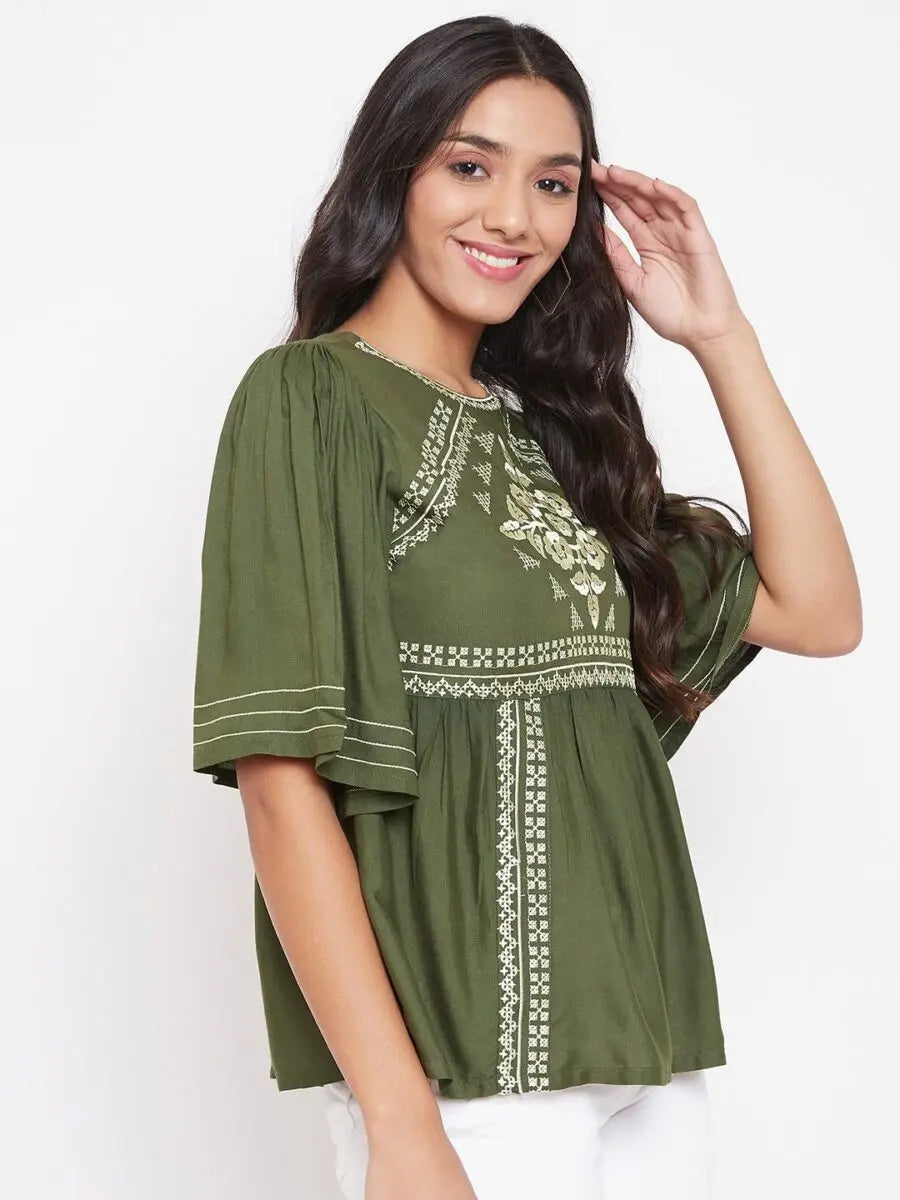 winered-green-embroidered-rayon-regular-top