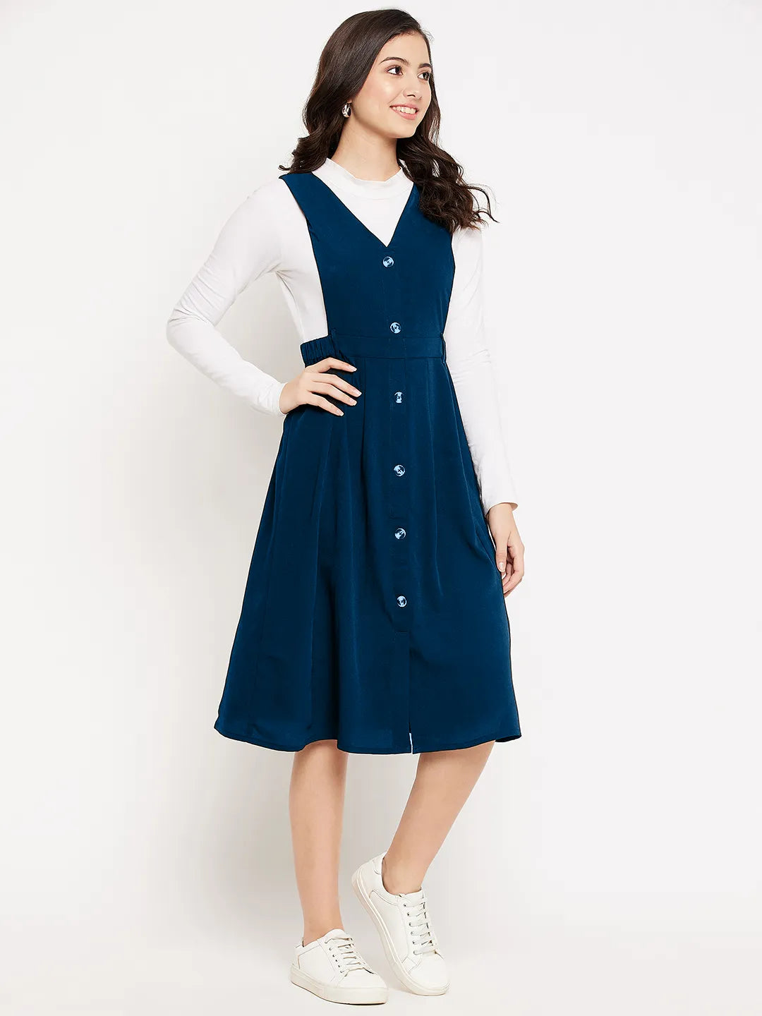 winered-women-blue-solid-pinafore-dress-with-button