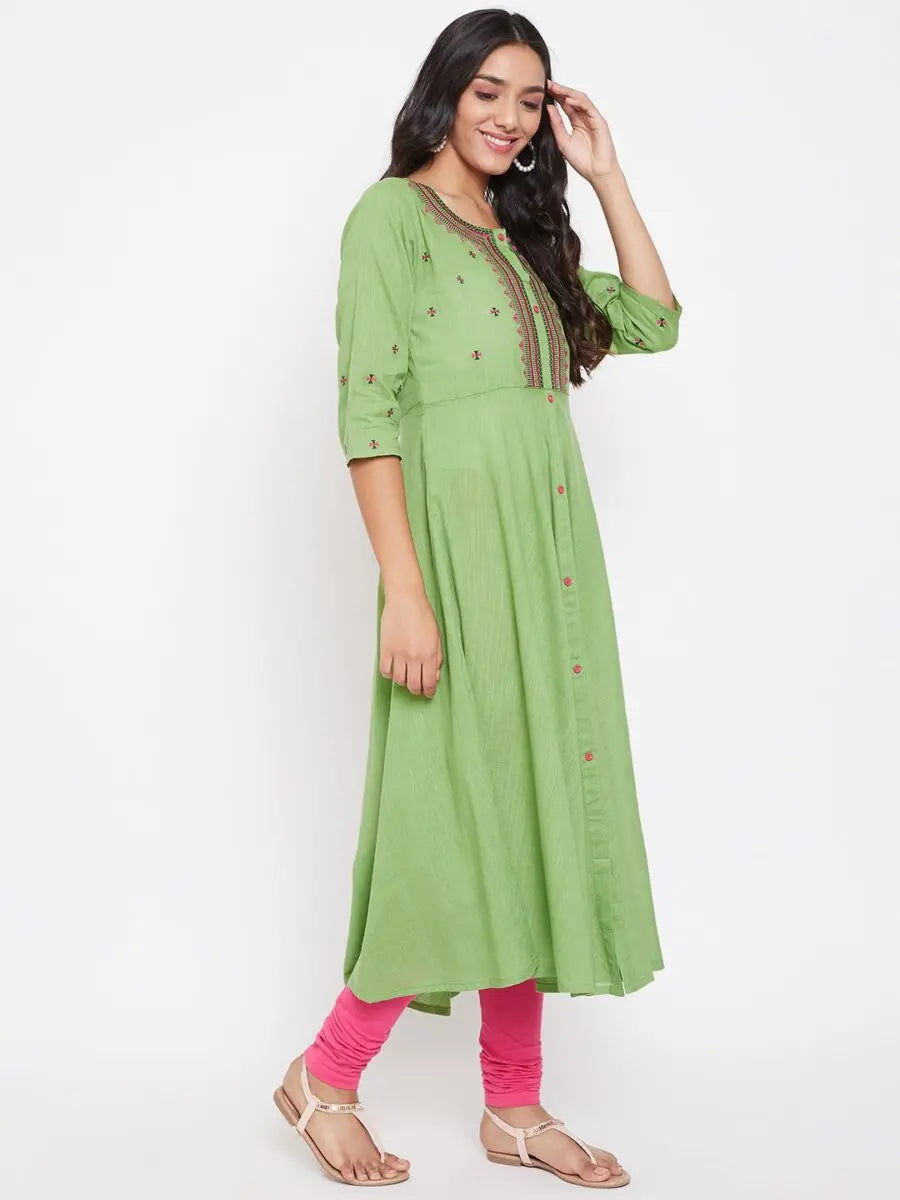 winered-green-straight-cotton-embroidered-kurta