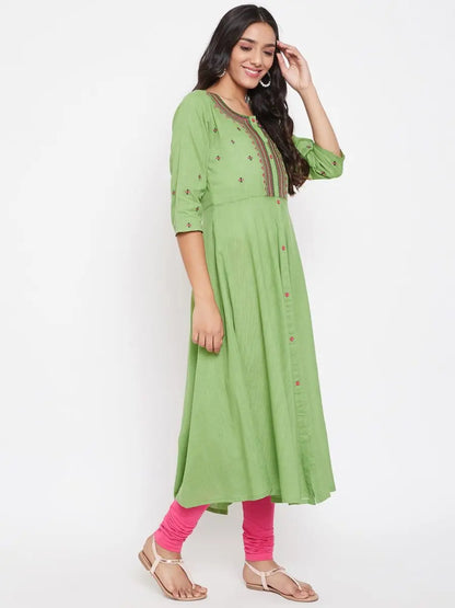 winered-green-straight-cotton-embroidered-kurta