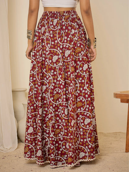 women-maroon-ethnic-print-cotton-maxi-skirt