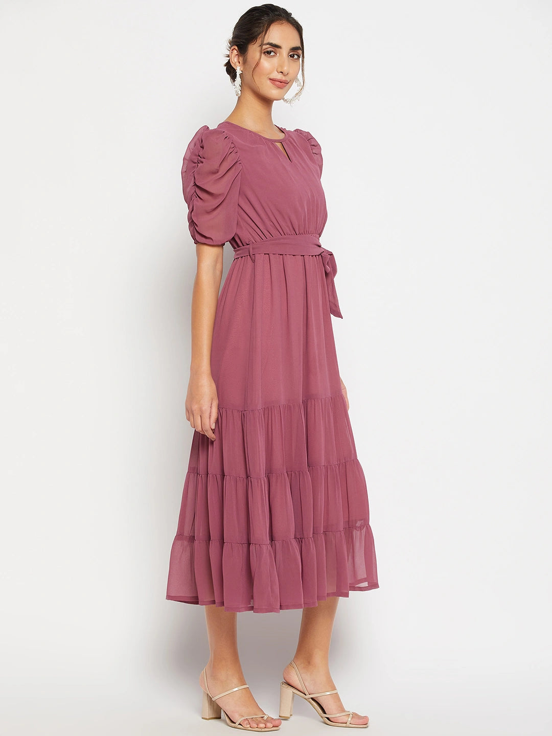 Woman Tier Bottom Solid georgette Dress