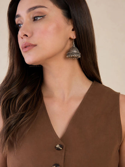 Women Solid Sleeveless V-Neck Waistcoat Top