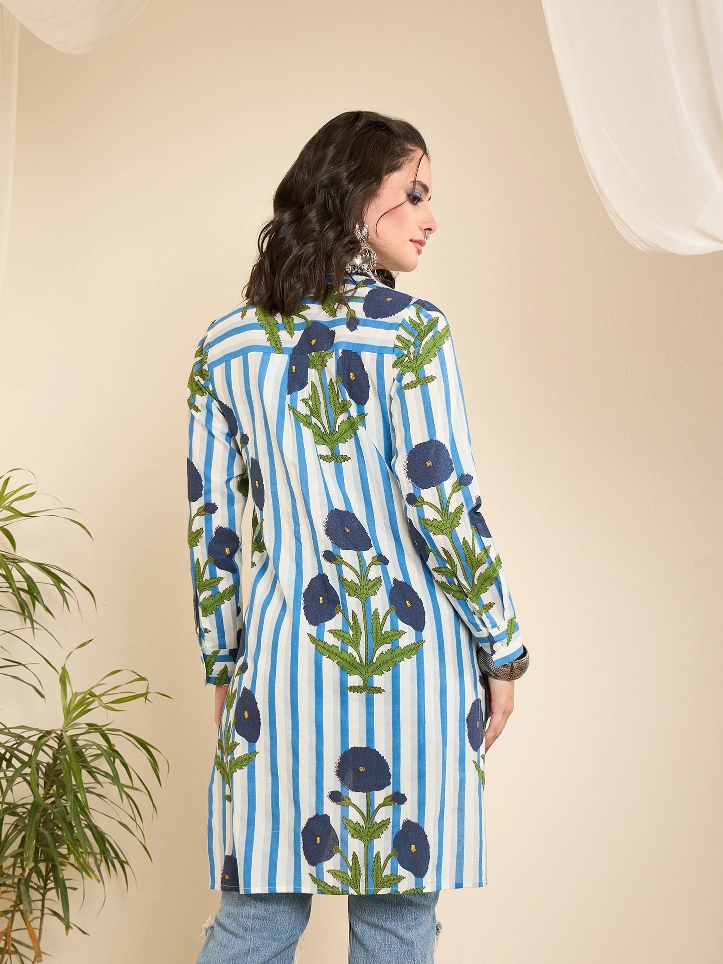 Women Striped Hi-Low Shirt