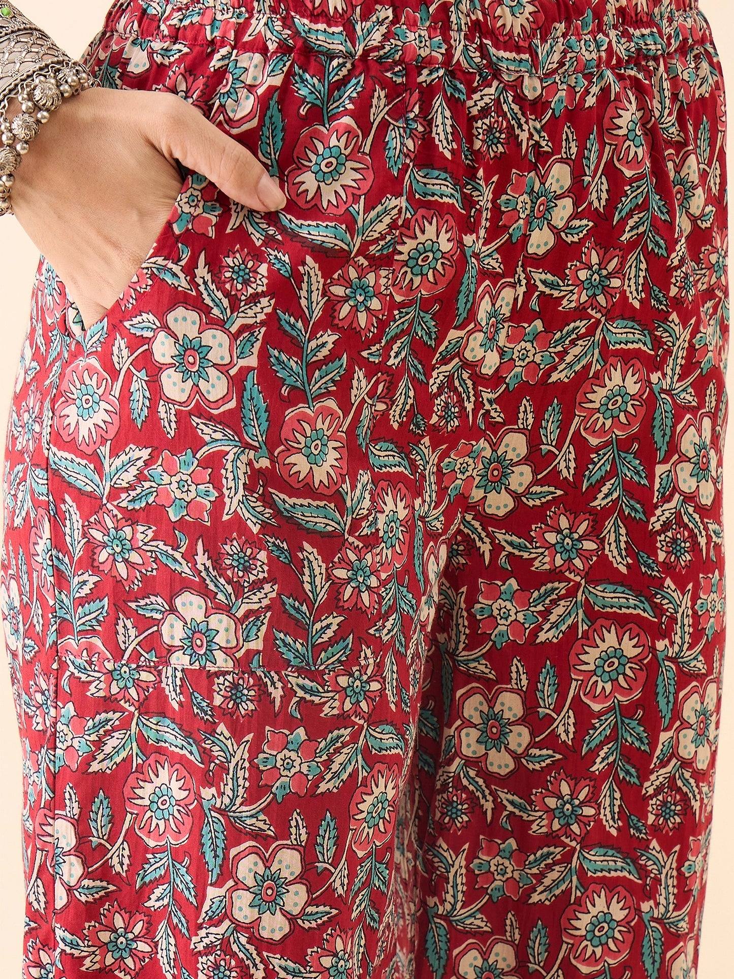 Women's Floral Printed Kurti and Palazzo Set | Sleeveless Ethnic Co-Ord Set