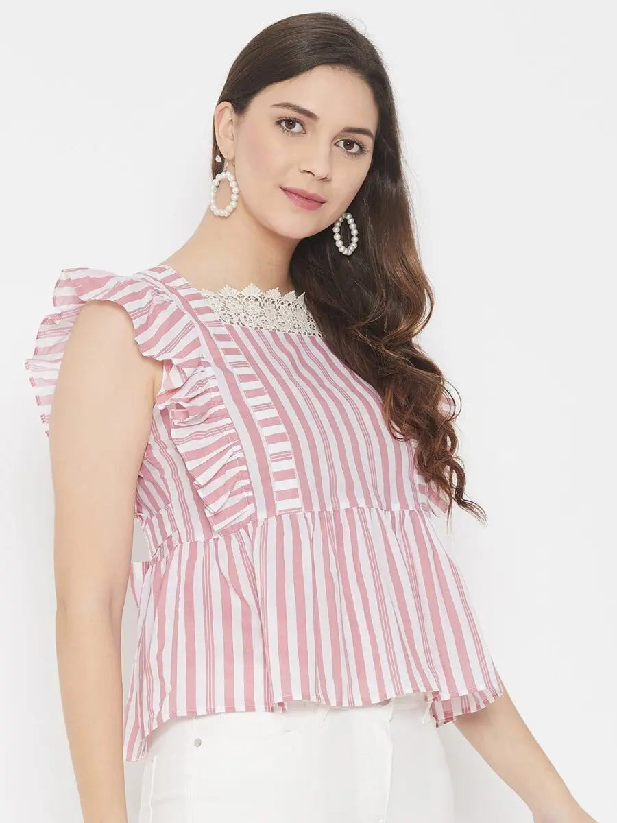 winered-pink-a-line-cotton-striped-top
