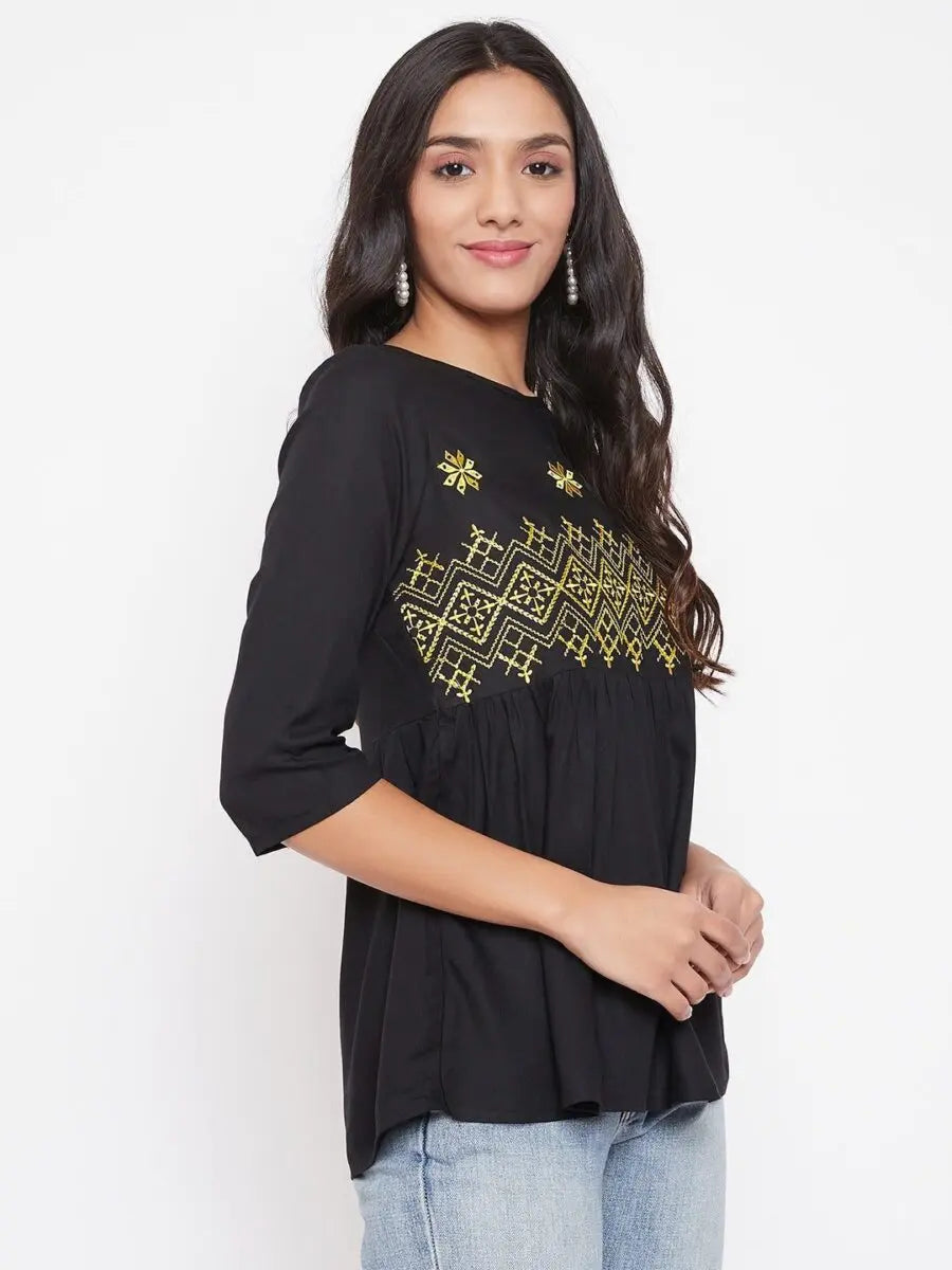 winered-black-embroidered-rayon-empire-waist-top