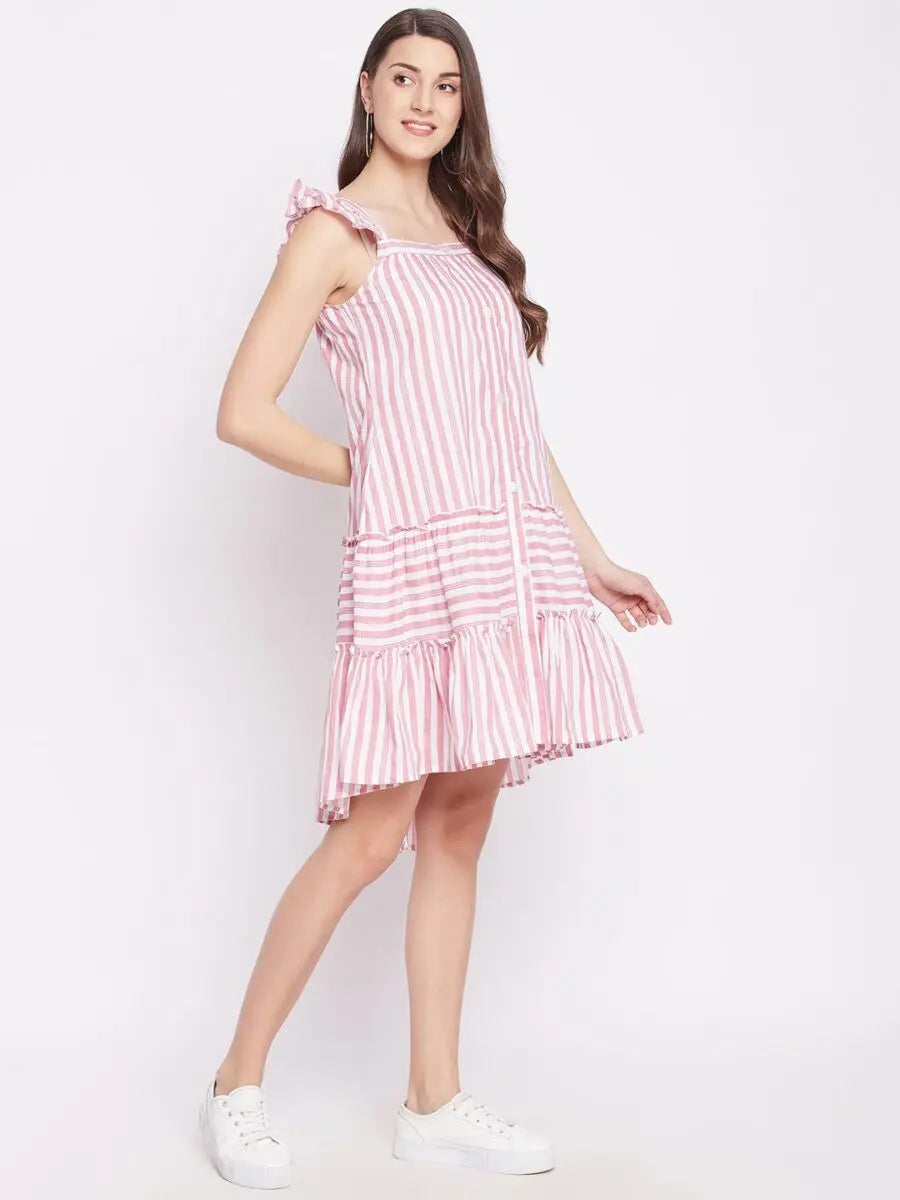 winered-pink-a-line-pure-cotton-striped-dress
