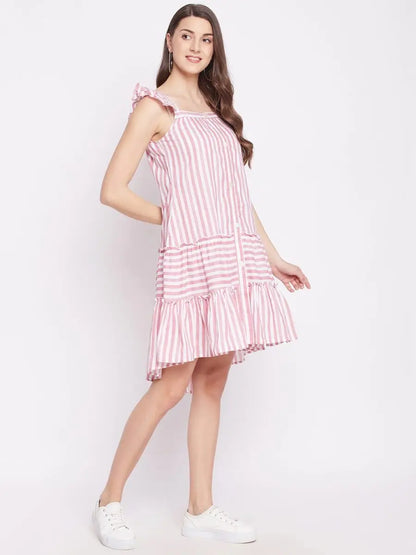 winered-pink-a-line-pure-cotton-striped-dress