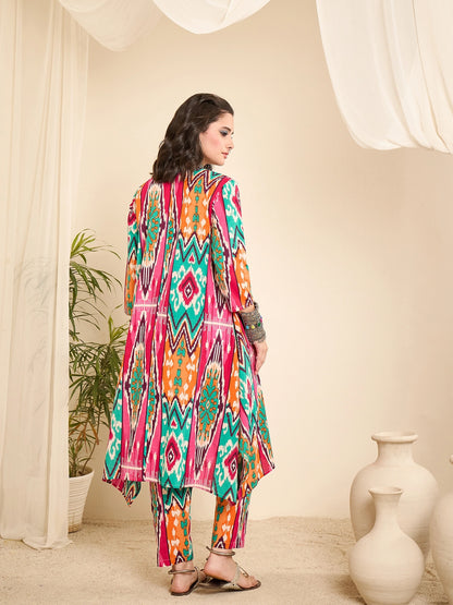 women-ikat-printed-aysmmetric-bottom-co-ord-set