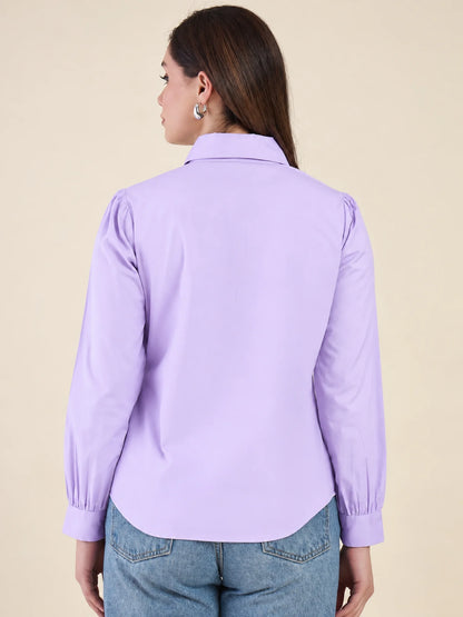 Women Lavender Heart Embroidered Casual Shirt