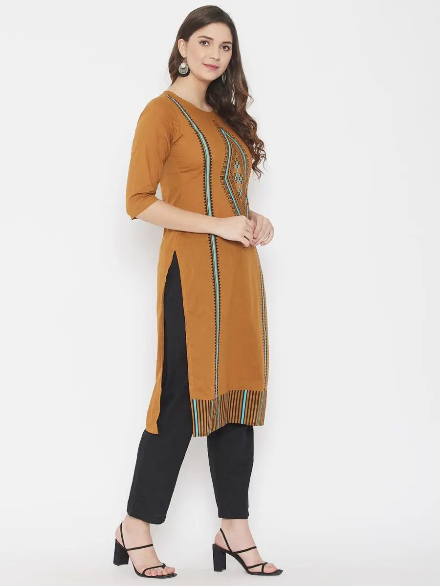 winered-brown-straight-pure-cotton-printed-kurta